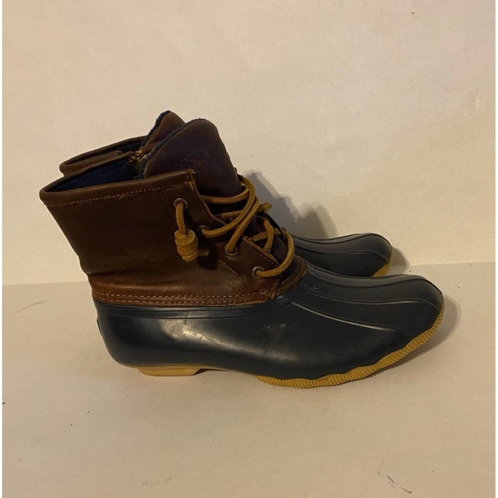Sperry Women's Rain Boots Sz 7 Saltwater Fleece Lined Waterproof Blue Brown